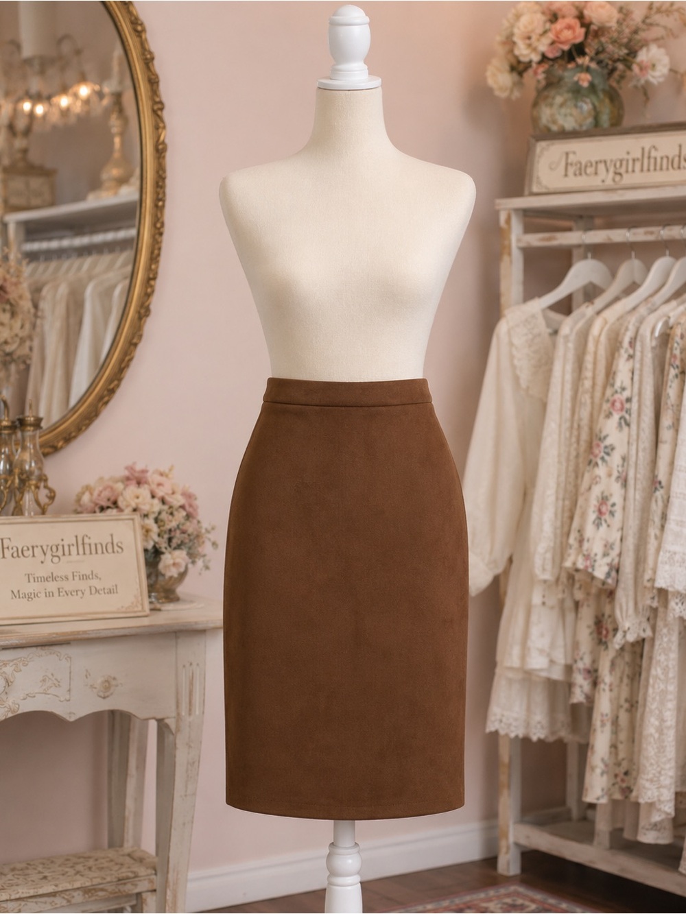 Joan Vass New York Brown Faux Suede Pencil Skirt – Size M